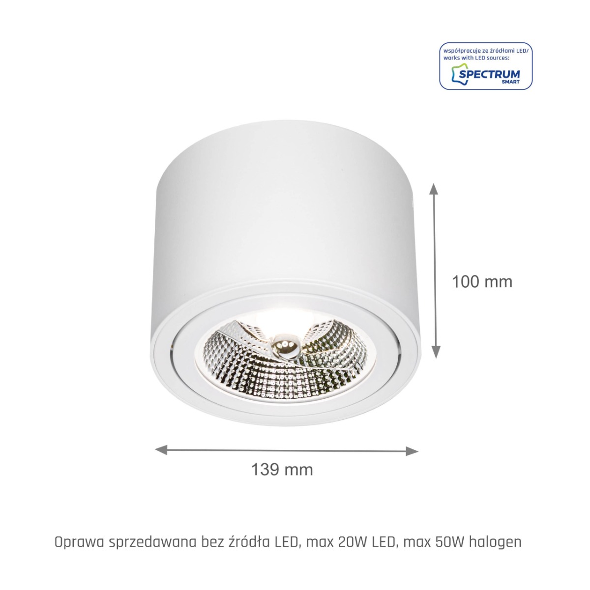 Spot LED AR111 GU10 en saillie Blanc Rond 139x100mm IP20 à angle réglable