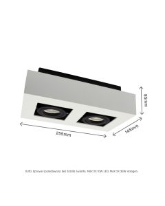 Spot en saillie GU10 2 têtes – rectangulaire – blanc/noir – orientable – IP20 – 255×145×85 mm – sans ampoule