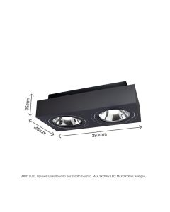 Spot en saillie AR111 GU10 2 têtes – rectangulaire – noir – orientable – IP20 – 293×145×85 mm – sans ampoule